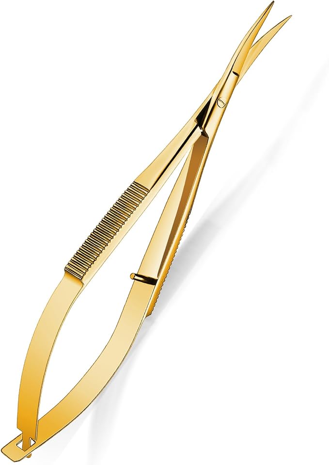 Hicarer 4.7 Inch Curved Stainless Steel Squeeze Scissors Grooming Trimming Scissors Eyebrow Embroidery Sewing Thread Snips Curved Tip Clippers Craft(Gold)