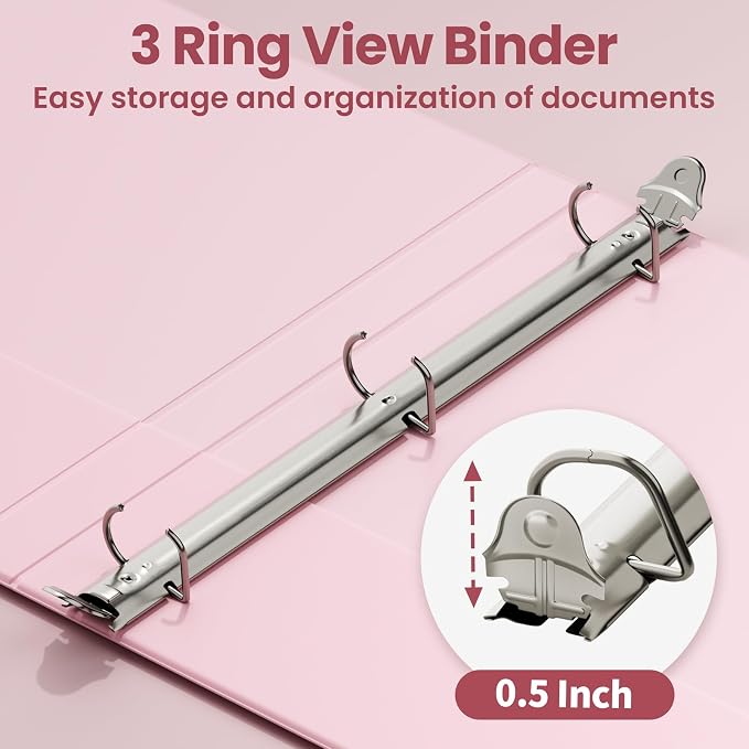 SUNEE 3 Ring Binder 0.5 Inch D Ring, Clear View Binder Three Ring PVC-Free (Fit 8.5x11 Inches) for School or Office Supplies, Assorted Pastel, 4 Pack