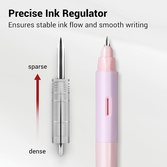 WRITECH Fountain Pen Soft Grip: Fine Nib Black Ink Pen with 3 Ink Cartridges and 1 Replacement Nib Set Smooth Writing for Journaling Calligraphy Gift (Pink)