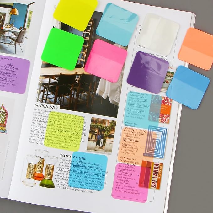 160 Sheets Transparent Sticky Notes - Colored, Clear, Waterproof Notepad - Adhesive Memo Pads for Annotating Books & School Supplies
