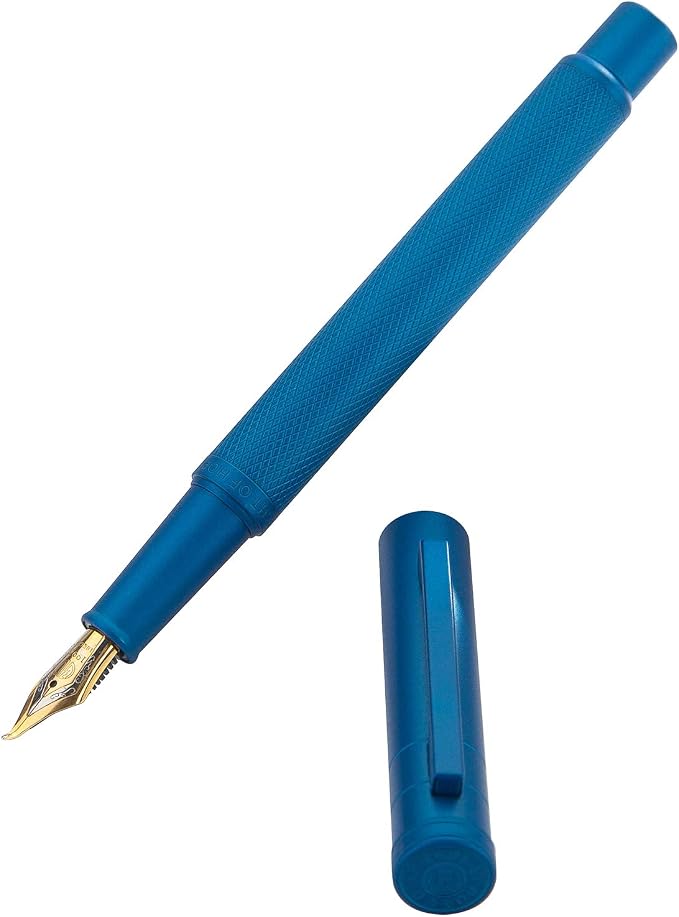 Asvine Blue Forest Fountain Pen Fude Pen Bent Nib, Classic Design with Converter and Metal Pen Case, The Light of Hope Serise