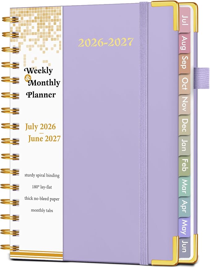 Academic Planner 2026-2027, Hardcover Weekly and Monthly Calendar Planner from July 2026 - June 2027, Daily Agenda Planners with Tabs, College School Organizer for Student Teacher, A5 (6.1" x 8.2"), Purple