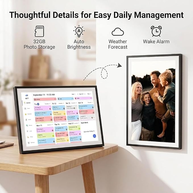 LOOFII 15.6 Inch Smart Digital Calendar – 1920×1080 Full HD Touchscreen Calendar & Family Planner with Chore Chart & Meal Planner, Wall-Mountable (Black White)
