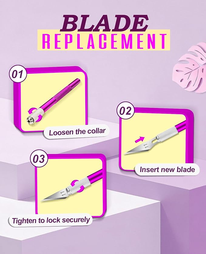 DIYSELF Craft Hobby Knife Set with 10 Extra #11 Blades, 6-Inch Metal Ruler | Exacto Knife for Crafting, Precision Cutting for Polymer Clay, Paper, Vinyl, Stencils & Models, Artists & Hobbyists, Purple
