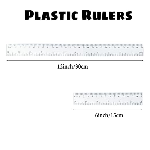 Ruler 12 Inch,12 and 6 Inch Ruler Clear Plastic Rulers with Inches and Centimeters School Office