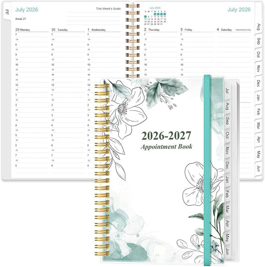 2026-2027 Appointment Book & Planner - Hourly Planner from July 2026 -June 2027, Weekly Appointment Book 2026-2027 with 30-Minute Interval, 6.4" x 8.5", Teal Floral