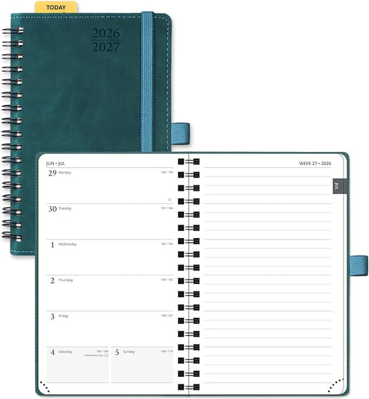 POPRUN Pocket Planner 2026-2027 (JUL 26-JUN 27), Purse Size 4" x 6.25", Small Pocket Calendar for Purse, Academic Weekly and Monthly Calendar with Ruler, Spiral Softcover, 100GSM - Petrol Green