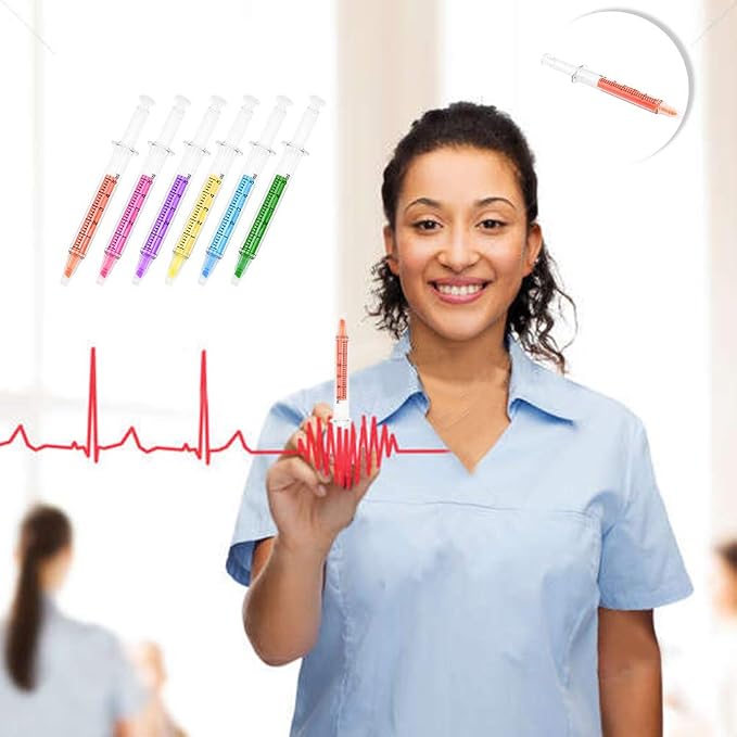 Syringe Highlighter Pens with 6 Colors (24pc) - Bulk Medical Theme Gifts for Nurses & Office Supplies