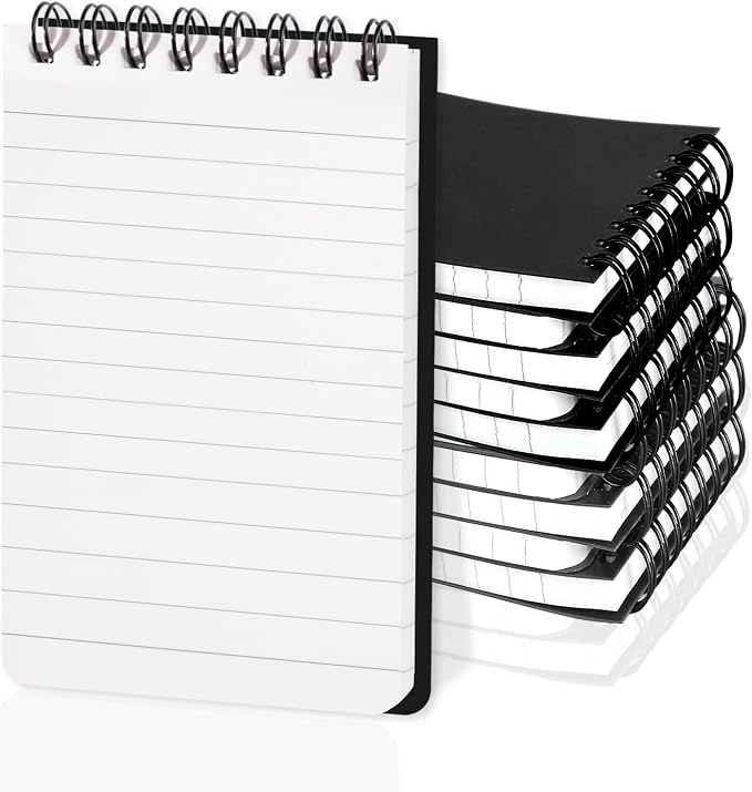 Thboxes 8 Pack Pocket Notebooks, 3 x 5 Spiral Notepads Mini Notebook 60 Sheets/120 Pages Small Notepads with Lined Pages Memo Pads for School College Office Home (Black)