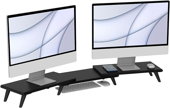 loukin Dual Monitor Stand Riser for Desk, 43.6"×8.2" Computer Stand, Black | Supports 22 lb, No Installation Required, Water-Resistant Surface, Fits Laptops and Printers, Ergonomic Design