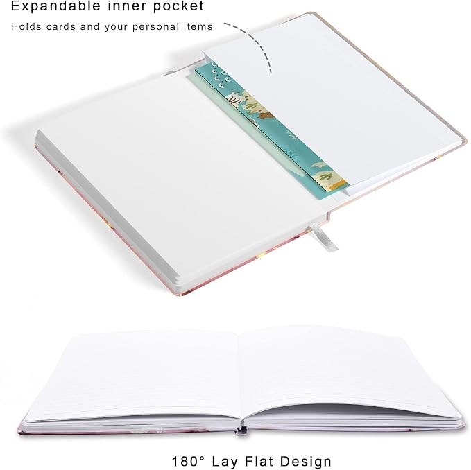 Lined Journal Notebook, Hardcover, Medium 5.7 x 8.4 inch, 160 Pages Thick Paper, Cute Women Aesthetic Floral A5 College Ruled Notebook for Journaling Writing Work Office School, Green Flower