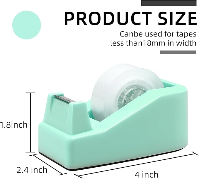 Desktop Tape Dispenser Heavy Duty Desk Accessories Floral Office Tape Dispensers, Weighted Non-Skid Base, Macaron Green