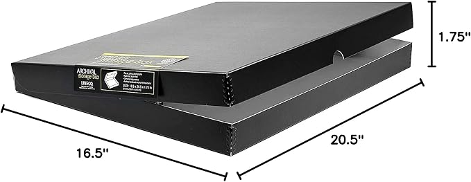 Lineco 16x20 Black Clamshell Archival Folio Storage Box, 1.75" Deep | Acid-Free with Metal Edge. Preserves Picture Longevity, Organize Photos or Documents, Crafts, DIY