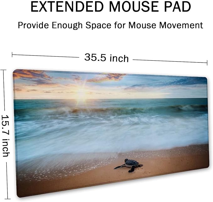 SSOIU Extended Gaming Mouse Pad - Non-Slip Water-Resistant Rubber Base Computer Keyboard Mouse Mat, 35.5 x 15.7-inch XX-Large Desk Mat, Ideal Partner for Work & Game, Turtle Shore
