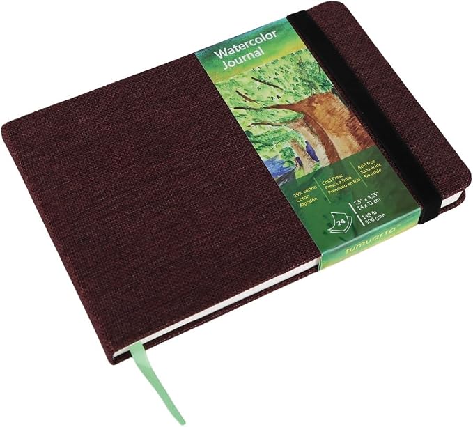 tumuarta Watercolor Sketchbook Journal, 8.25x5.5, 140 LB, Cotton Paper | 300GSM, Cold Press, 24 Sheets, 48 Pages, Watercolor Paper Sketchbooks For Use As Travel Notebook and Mixed Media Pad