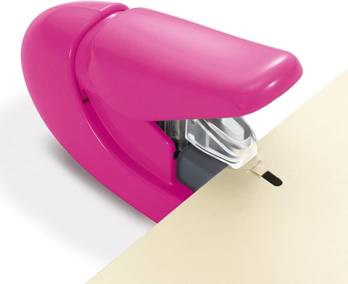 Plus Paper Clinch Compact Staple-Free Stapler, Heavy Duty, Pink