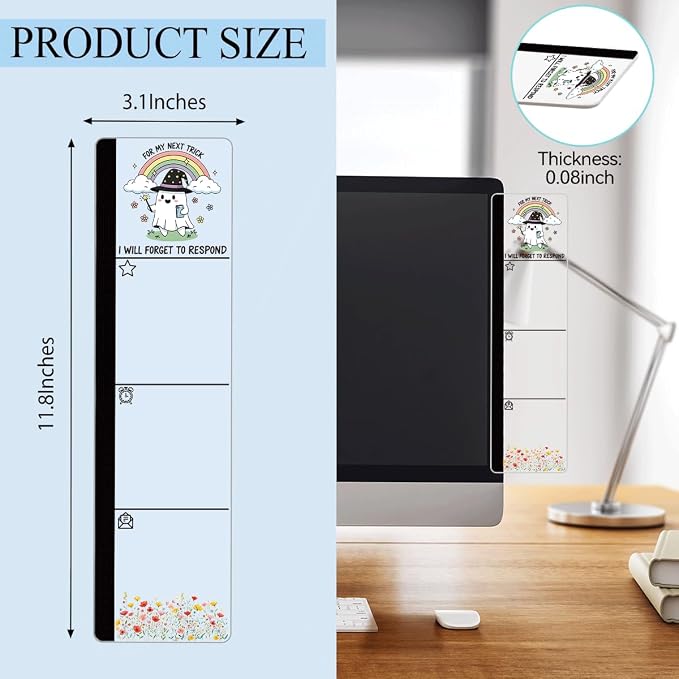 Monitor Memo Board Acrylic Sticky Note Holder Cute Ghost Rainbow Office Desk Decor with 100 Self Stick Note Pads Forget to Respond Quote