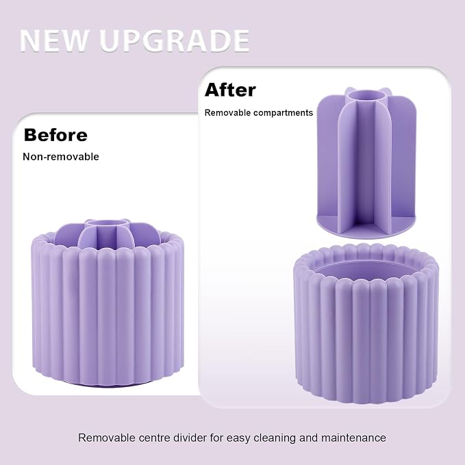 Rotating Makeup Brush Holder Organizer with Removable Dividers, Purple | 7 Slots Make Up Brush Organizer 360 Spinning Cosmetic Storage Pen Holder for Desk, Vanity, Dresser