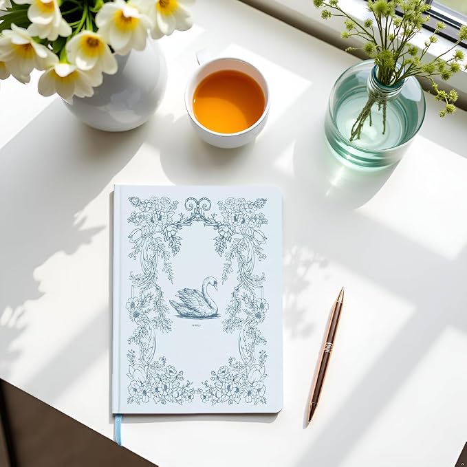 Pearhead Hardcover Journal Notebook 6x8 – Blue Swan College-Ruled Writing Journal with 200 Lined Pages for Notes, Work & Journaling (Pack of 2)