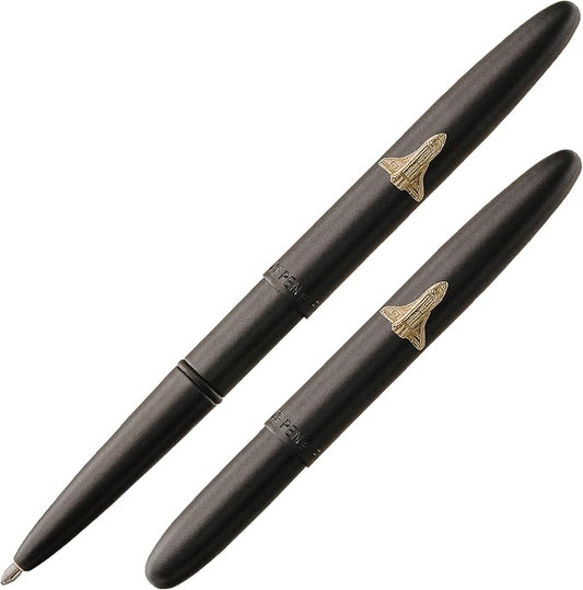 Fisher Space Pen Matte Black Shuttle Emblem Bullet Pen, Pressurized Ballpoint Pen, Compact Size, Writes Upside Down, Extreme Temperatures, Smooth Black Ink, Medium Point, Gift Box, Made in USA