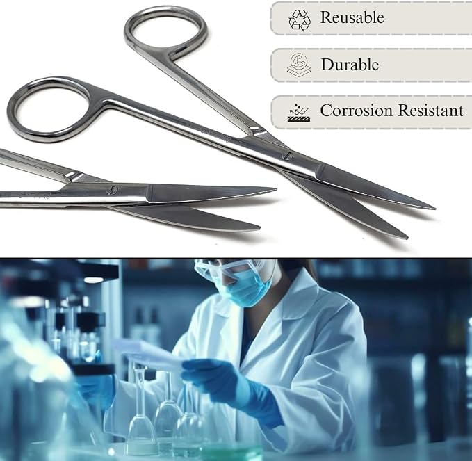Premium Iris Scissors Micro Dissecting Scissors Curved 4.5" with Fine Sharp Blades Made of Stainless Steel Medical Surgical Tools (Silver)