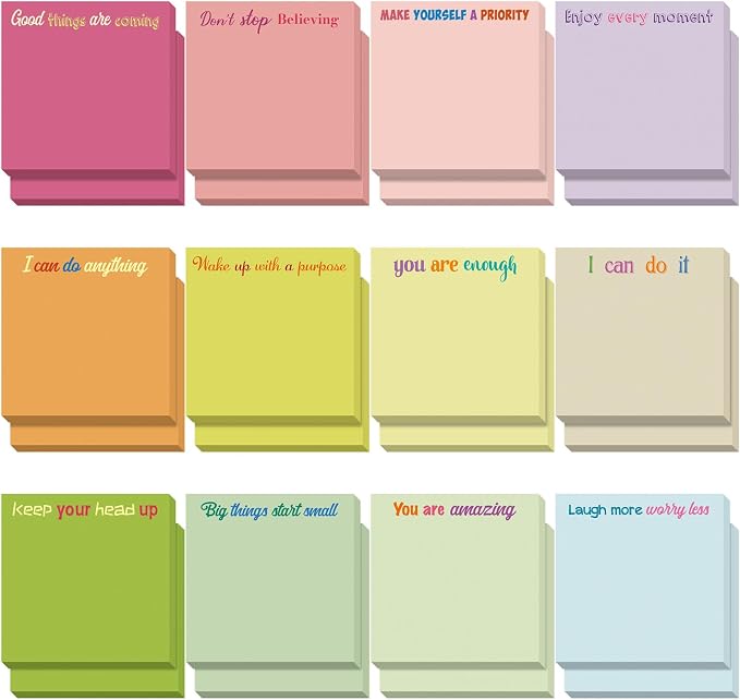 Yinder 24 Pcs Inspirational Sticky Notes, Back to School Supplies, Cute Motivational Sticky Notes Pad Employee Appreciation Gifts Bulk for Teacher Coworker Office 3 x 3'' (Inspire,Macaron Colors)