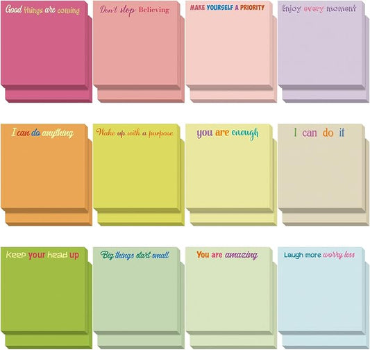 Yinder 24 Pcs Inspirational Sticky Notes, Back to School Supplies, Cute Motivational Sticky Notes Pad Employee Appreciation Gifts Bulk for Teacher Coworker Office 3 x 3'' (Inspire,Macaron Colors)