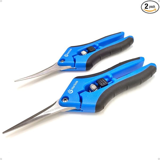 2-Pack 6.5" Garden Scissors Pruning Shears for Detailed Gardening | Ultra-Sharp Stainless Steel Precision Trimming Snips – Micro-Tip Straight & Curved Blades for Flowers & Delicate Plant Care