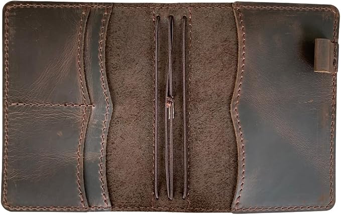 newestor Travelers Notebook Cover with Inner Pockets, Card Slots and Pen Holder, A6 Size, Dark Brown
