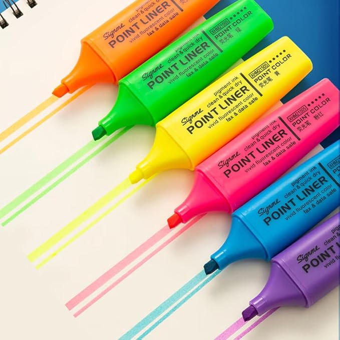 M&G 6pcs Highlighter Pens, 6 Assorted Fluorescent Colors, Soft Fiber Tips, Smooth Highlight Ink, Fluorescent Ink for Journaling, Planners, Office Documents, and Everyday Organization