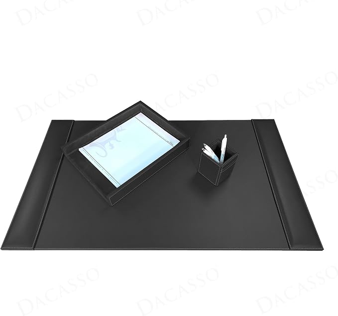 Dacasso Rustic Black Leather 3-Piece Desk Set - Office Organization Essentials with Desk Pad/Blotter - Luxury Executive Decor