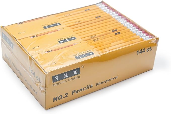 SKKSTATIONERY 144 Count Pre-sharpened #2 Pencils with Erasers – Bulk Yellow HB Lead Pencils for Classroom, Home & Back to School – No.2 Pencil Box, 144/Box