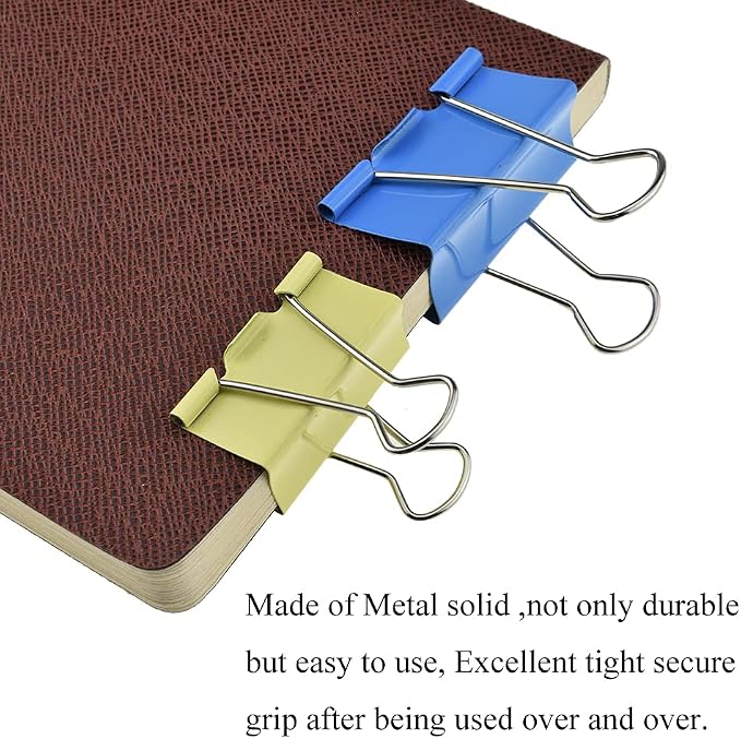 HAHIYO Binder Clips Paper Clamps Spring Steel Sturdy Large 1.57 inches Width 0.51 Inch Capacity No Sharp Edges Heavy Duty Tight Grip Reusable Color Metal Bright Finish for Home Office School 30 Pack