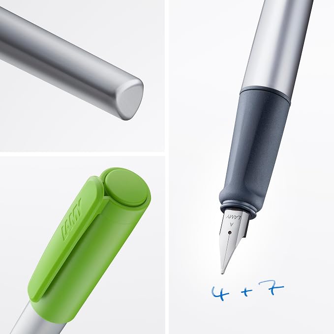 LAMY nexx lime – Fountain Pen with slip-proof grip & polished steel nib in size M - triangular aluminum body - including LAMY T 10 blue cartridge - Right-Handed