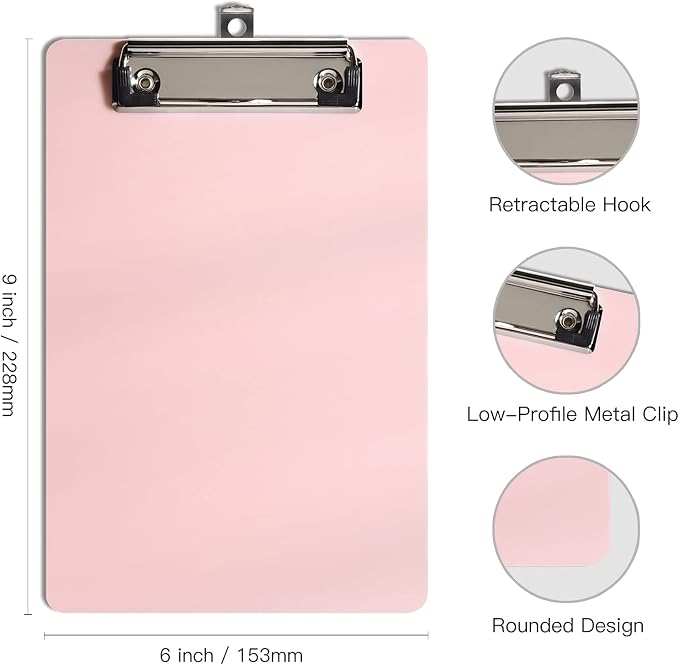 Hongri Plastic Small Clipboard, Pink A5 Memo Size Clip Board (Pack of 6) | Mini Size 6 x 9 in for Students, Teacher, Women, Office & School Supplies