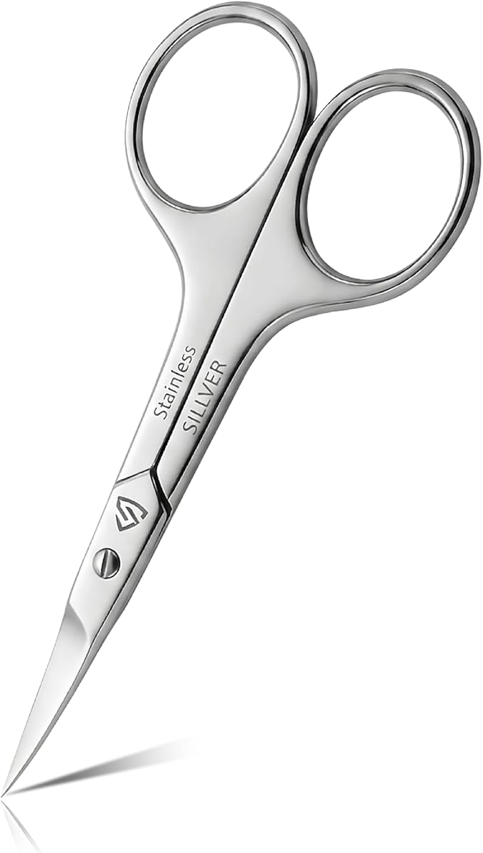 SILLVER Nail Scissors Curved Professional for Women and Men, Facial Hair Small Grooming Scissors for Nail, Eyebrows, Nose Hair, Mustache, Beard, Eyelashes, Dry Skin - Manicure Scissors