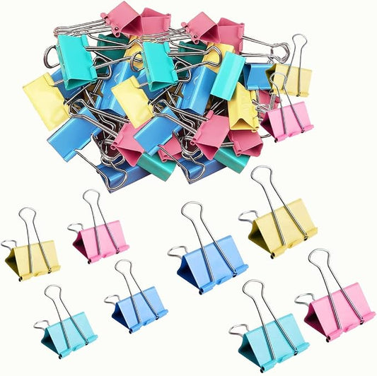 60pcs Colored Binder Clips Paper Clamps Assorted Size Small, Medium, Large Binder Paper Clips