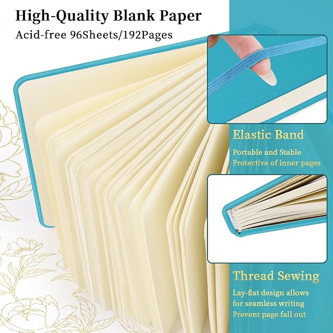 5x5" Pocket Sketch Book,80gsm Hardcover Art Sketchbook for Drawing Journal | PU Cover,Blank Paper,96Sheets/192Pages,Lay-Flat,Portable Travel Creation Paint Diary Memo Planner,Dry Media.Lake Blue