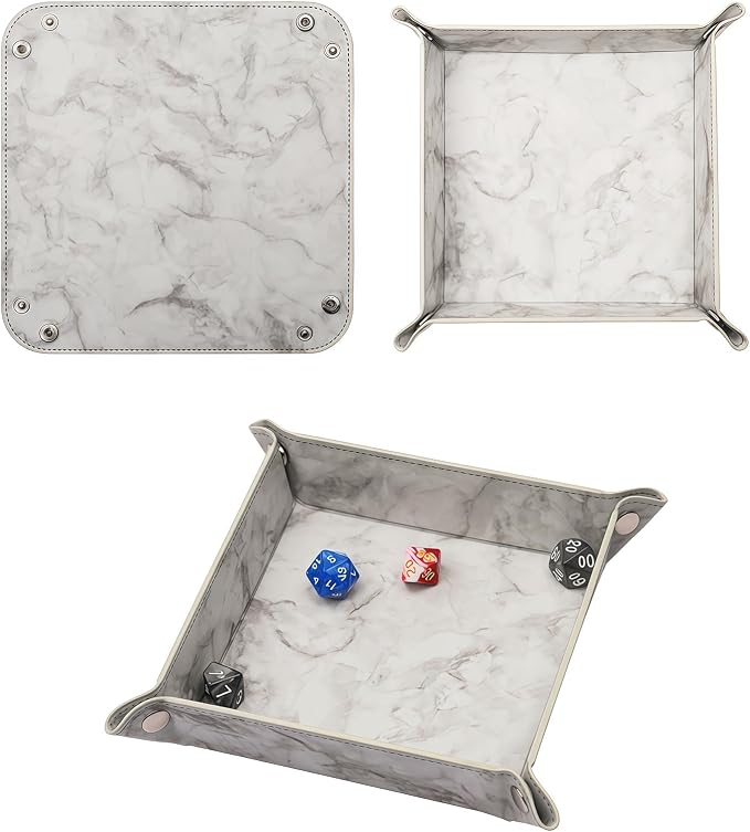 Valet Tray Desktop Storage Organizer – Vegan Leather Catchall Bedside Vanity Tray Nightstand Caddy Holder for Remote Controller, Watch, Keys, Phone, Wallet, Coin, Jewelry, Marble White