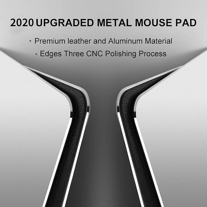Vaydeer Hard Metal Aluminum Mouse Pad Clear Modern Smooth Magic Ultra Thin Double Side Design Mouse Mat Waterproof Fast and Accurate Control Compatible for Gaming and Office, Silver, 9.05X7.08 Inch