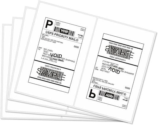 MFLABEL Half Sheet Shipping Labels 2-UP (300 Labels, 8.5"x5.5") - Round Corner Laser/Inkjet Labels for FedEx, UPS, Amazon FBA Strong Adhesion Corrugated Box Labels