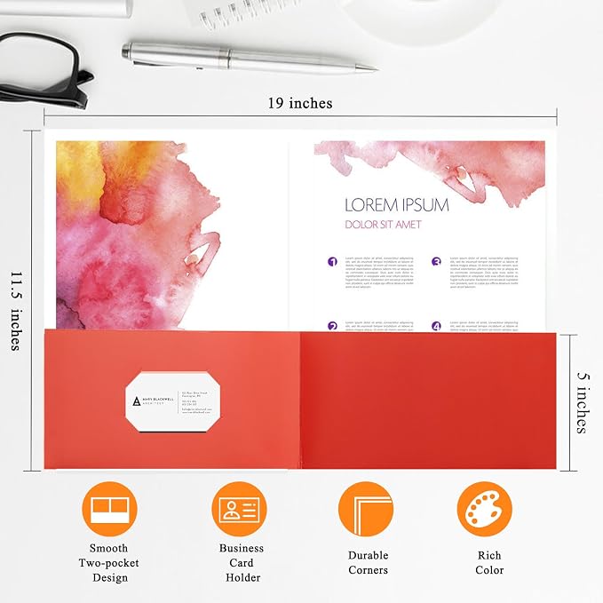 pmybupo 25pcs Red Folders with Two-Pockets Fit Letter Size Paper,Paper File Designed for Office,Home and Classroom Use