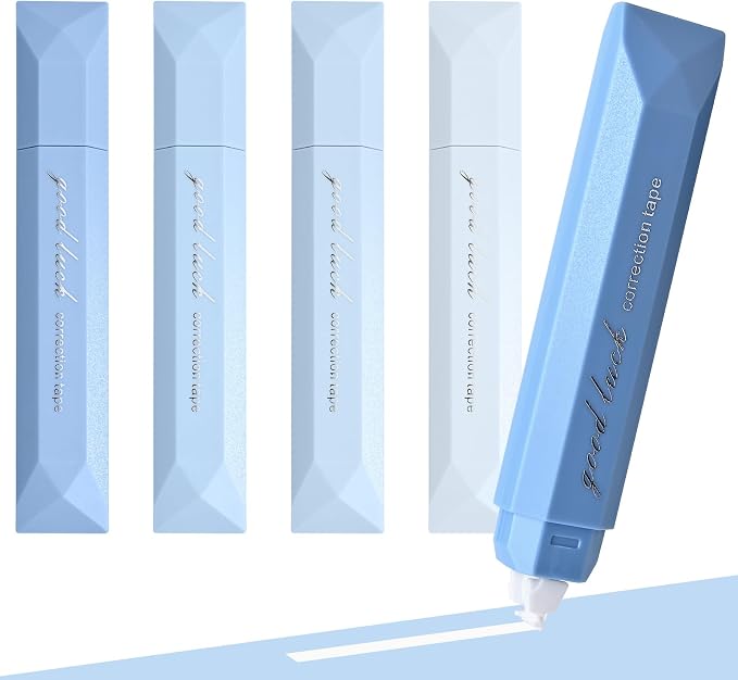 Temiary 5 Pcs White Correction Tapes, Aesthetic Correction Tape Pens Smooth Pull Out, Easy to Use Pen Shaped Applicator for Students School Office Supplies (Blue)