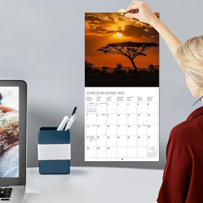 Calendar 2026 - Wall Calendar from January 2026 to June 2027, 3 Languages(English,French,Spanish), 2026 Calendar with Holiday Marked, Premium Paper for Organizing, 12" x 12",National Park - B