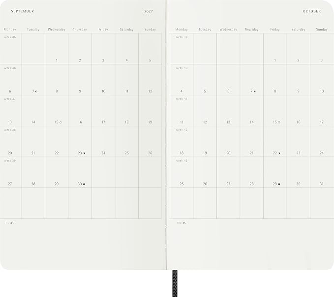 Moleskine Classic 18 Month 2026-2027 Weekly Planner, Soft Cover, Large (5" x 8.25"), Black, 208 pages