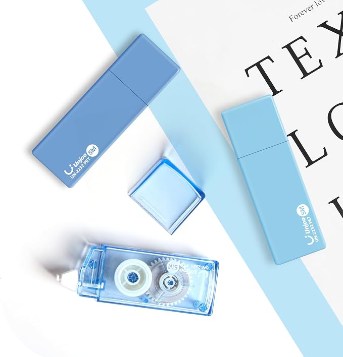Unjoo Mini White Correction Tape Set (12pack, 5M/196" x 0.2", Blue) | Aesthetic Cute Correction Tape, Easy To Use, For school, Office Workers