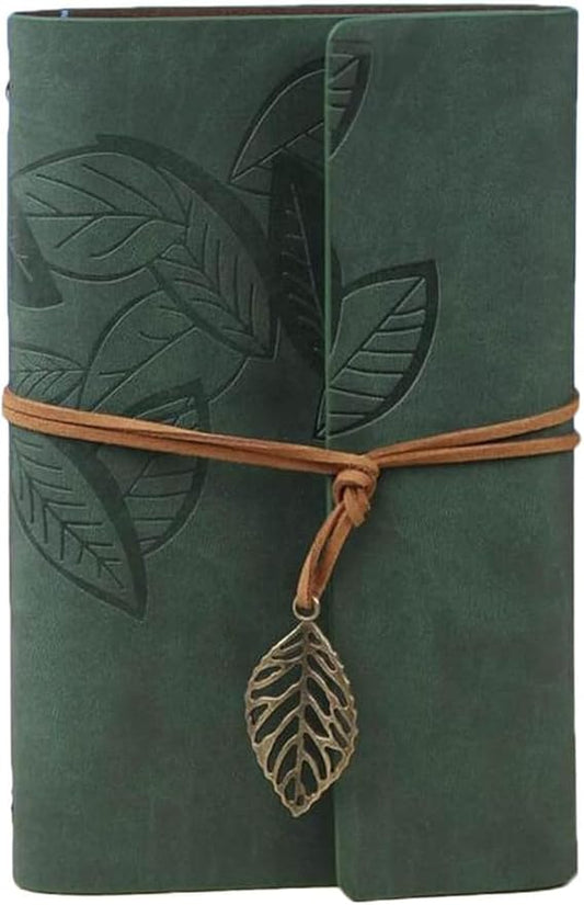 HARDCOVER JOURNAL Writing Notebook - Antique Handmade HARDCOVER Bound Daily Notepad, Vintage Leaf Series, (Leaves, Dark Green)