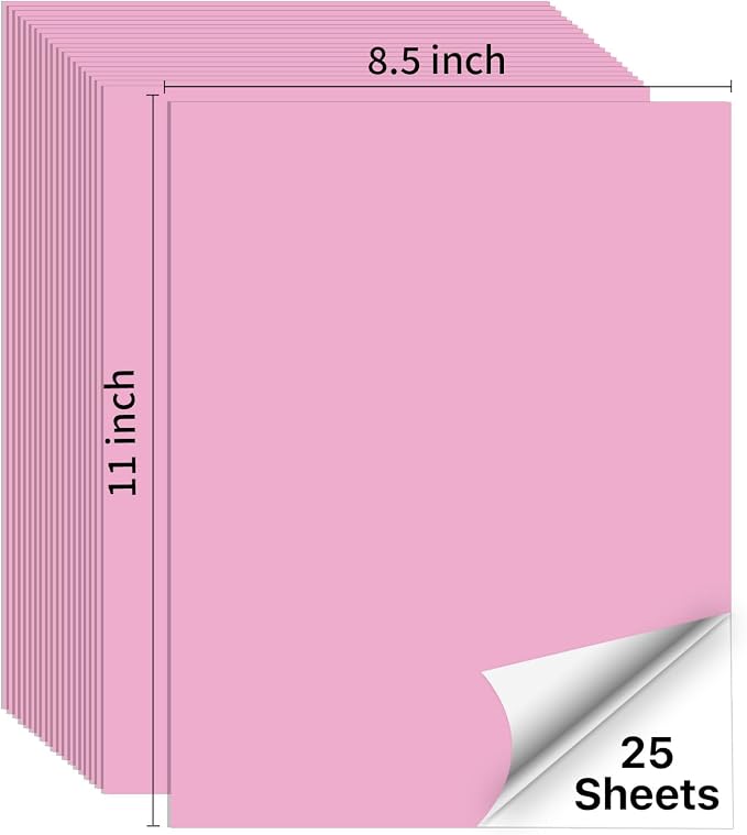 Matte Pink Printable Sticker Paper, 25 Sheets Printable Sticker Paper, Laser/Inkjet Printing- Letter Size (8.5" x 11")