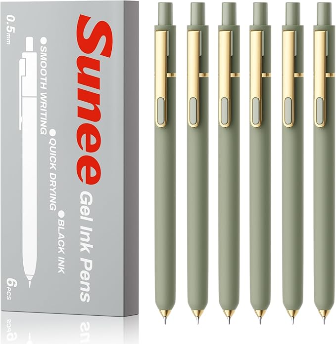 SUNEE Gel Pens, 6 Pack 0.5mm Pens Fine Point Smooth Writing Pens with Quick-Dry Black Ink, Cute Aesthetic School Office Note-Taking Pens for Journaling - Green
