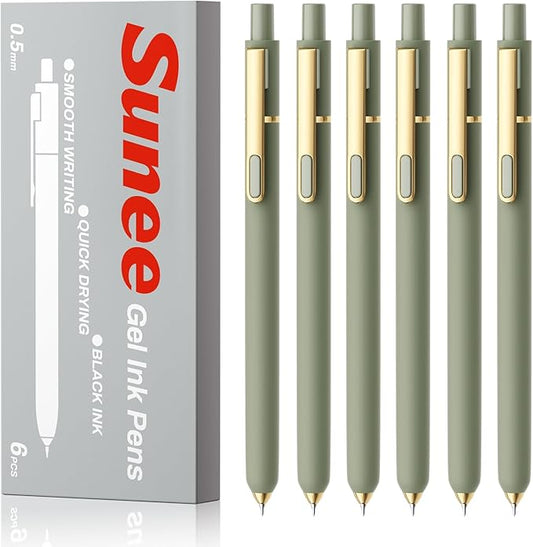 SUNEE Gel Pens, 6 Pack 0.5mm Pens Fine Point Smooth Writing Pens with Quick-Dry Black Ink, Cute Aesthetic School Office Note-Taking Pens for Journaling - Green